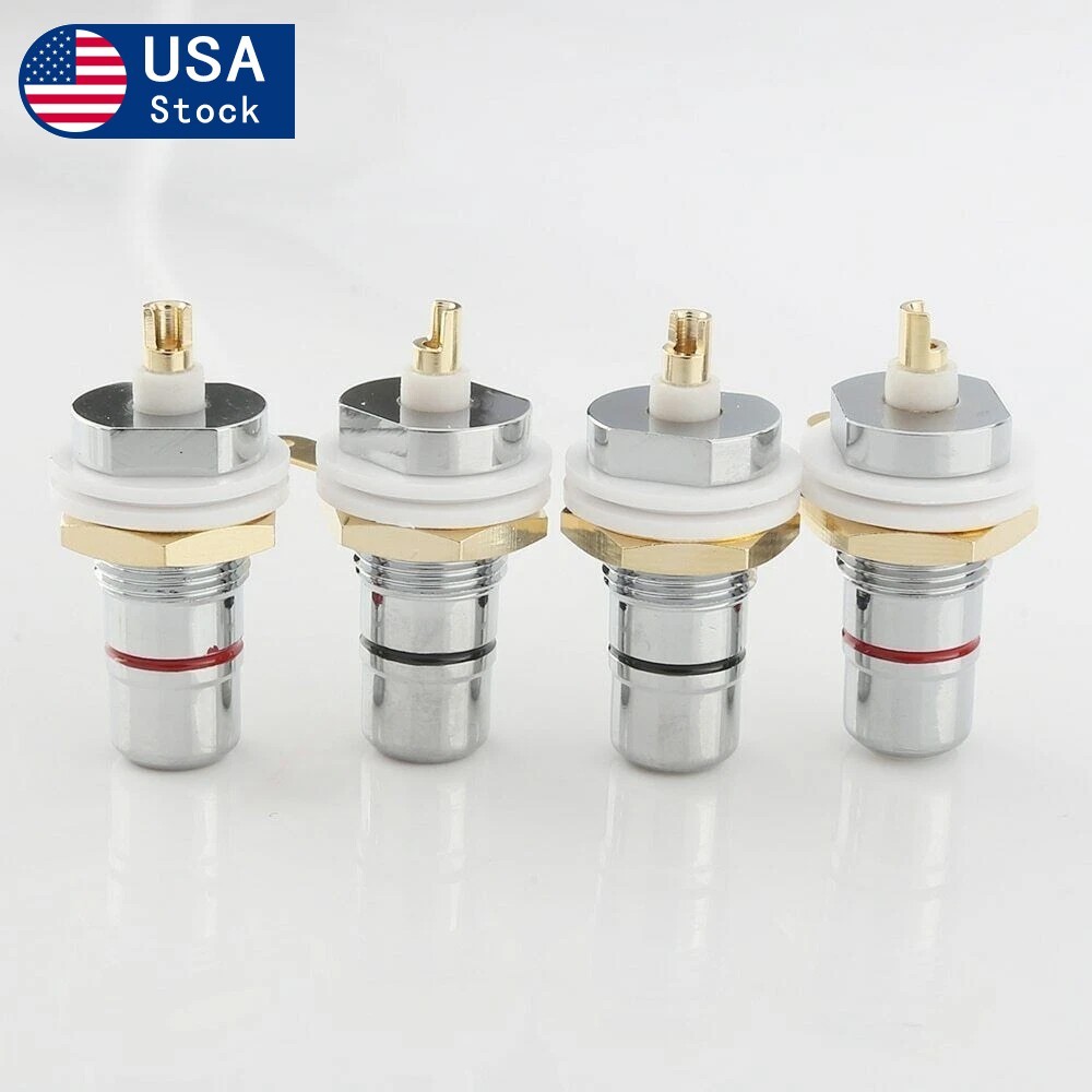 4X Rhodium Plated RCA Socket female Panel Mount plug Hifi Audio Terminal Chassis