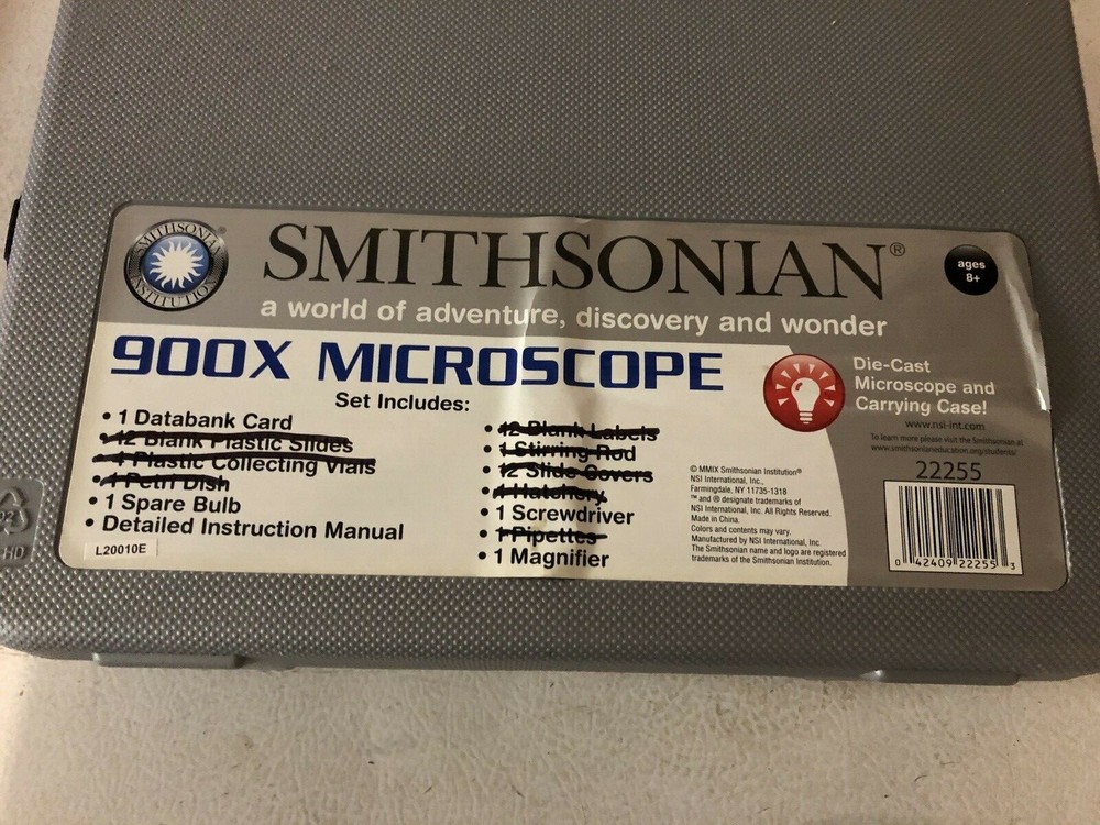 Smithsonian Microscope Kit STEM Mag 150x/450x/900x w/Light & PARTIAL Accessories