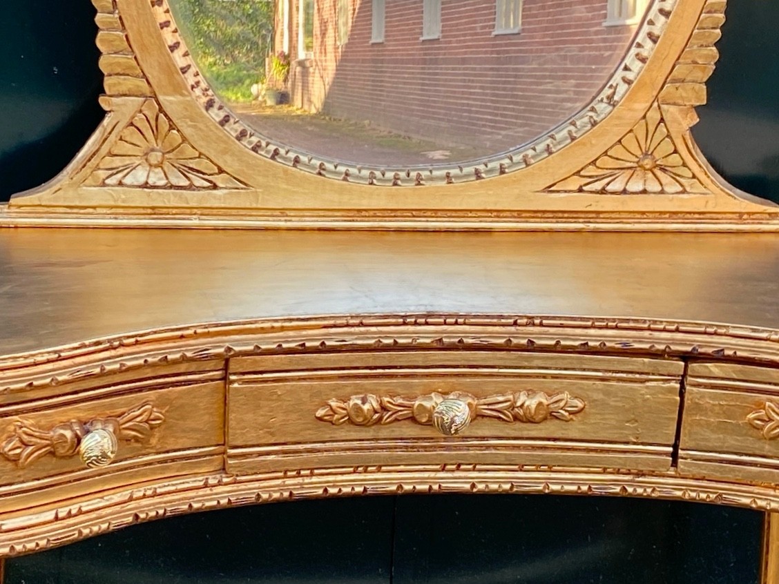 Vanity table with mirror French Louis XVI 1940s Gilt Beech Dressing Set
