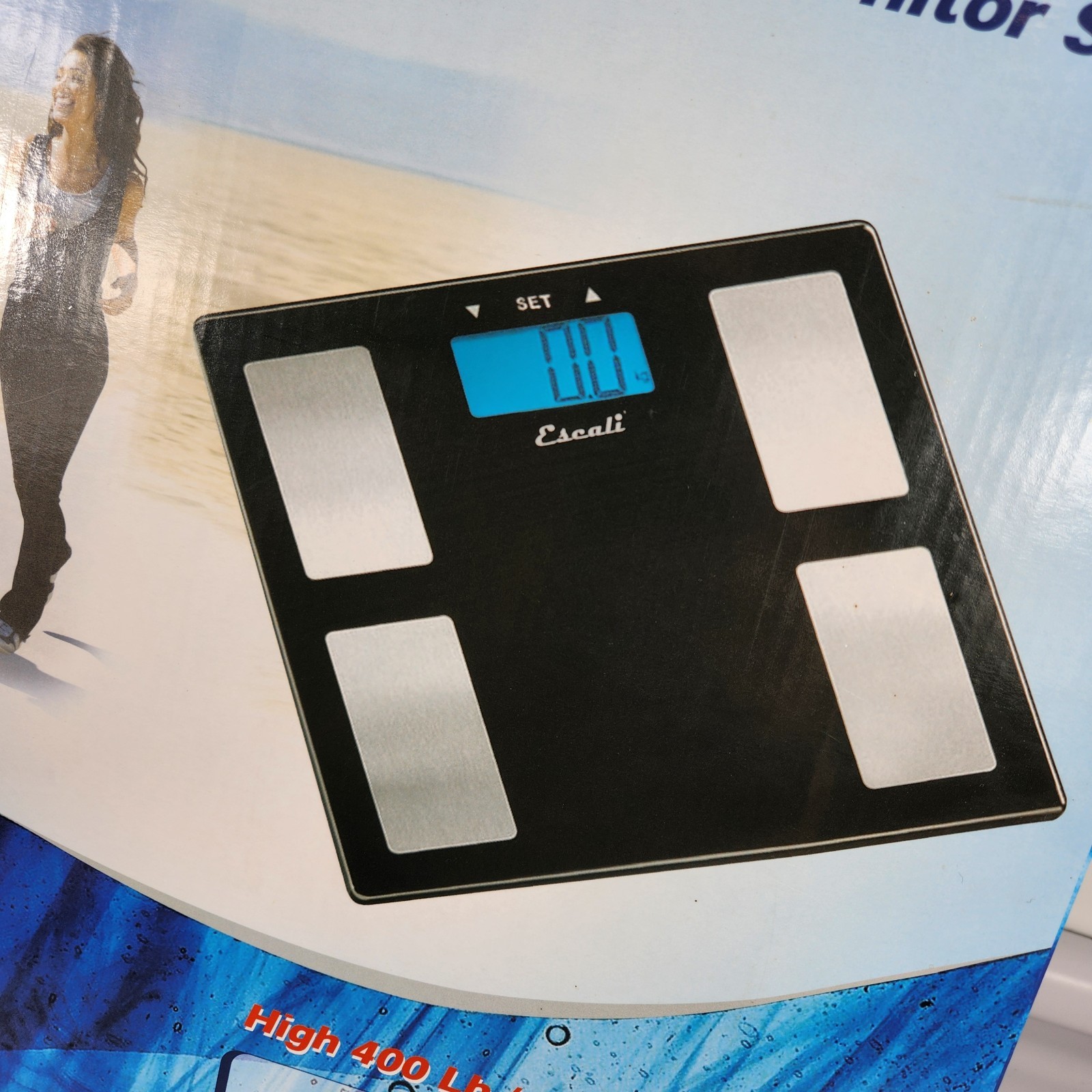 Escali Bathroom Scale Ultra Slim Health Monitior 400 Lbs Body Fat Muscle Mass