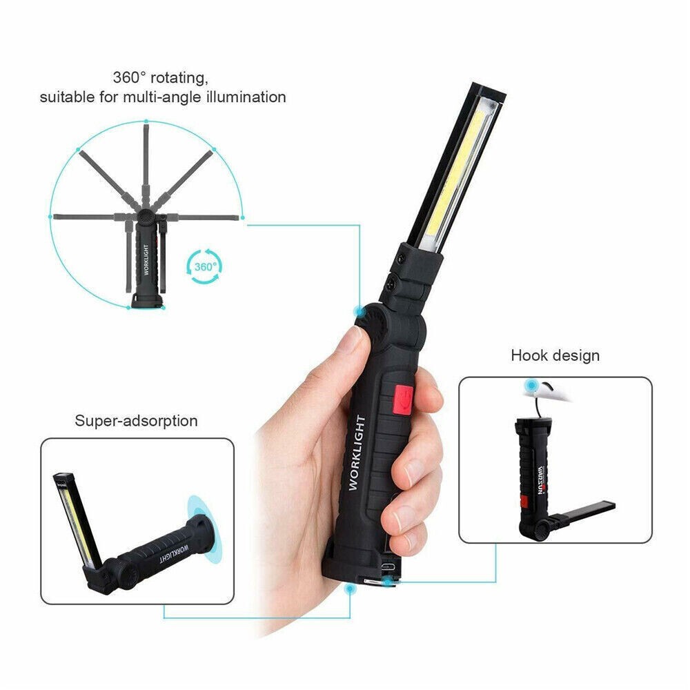 1-4 Pack Magnetic Base LED COB Work Light Rechargeable Mechanic Torch Flashlight