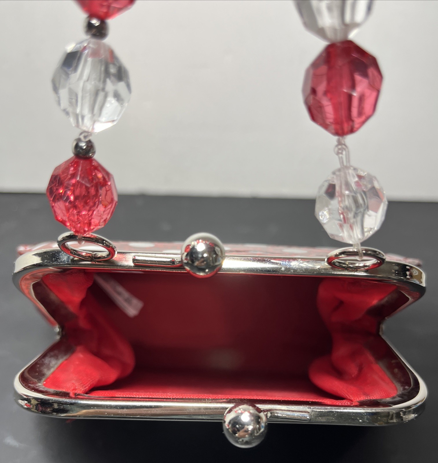 Walt Disney Parks Minnie Mouse Red Glitter Sparkle Coin Purse Bag W/ Kiss Lock