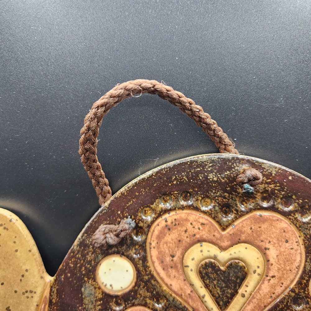 Vintage Ceramic Turtle Wall Hanging with Hearts Pattern