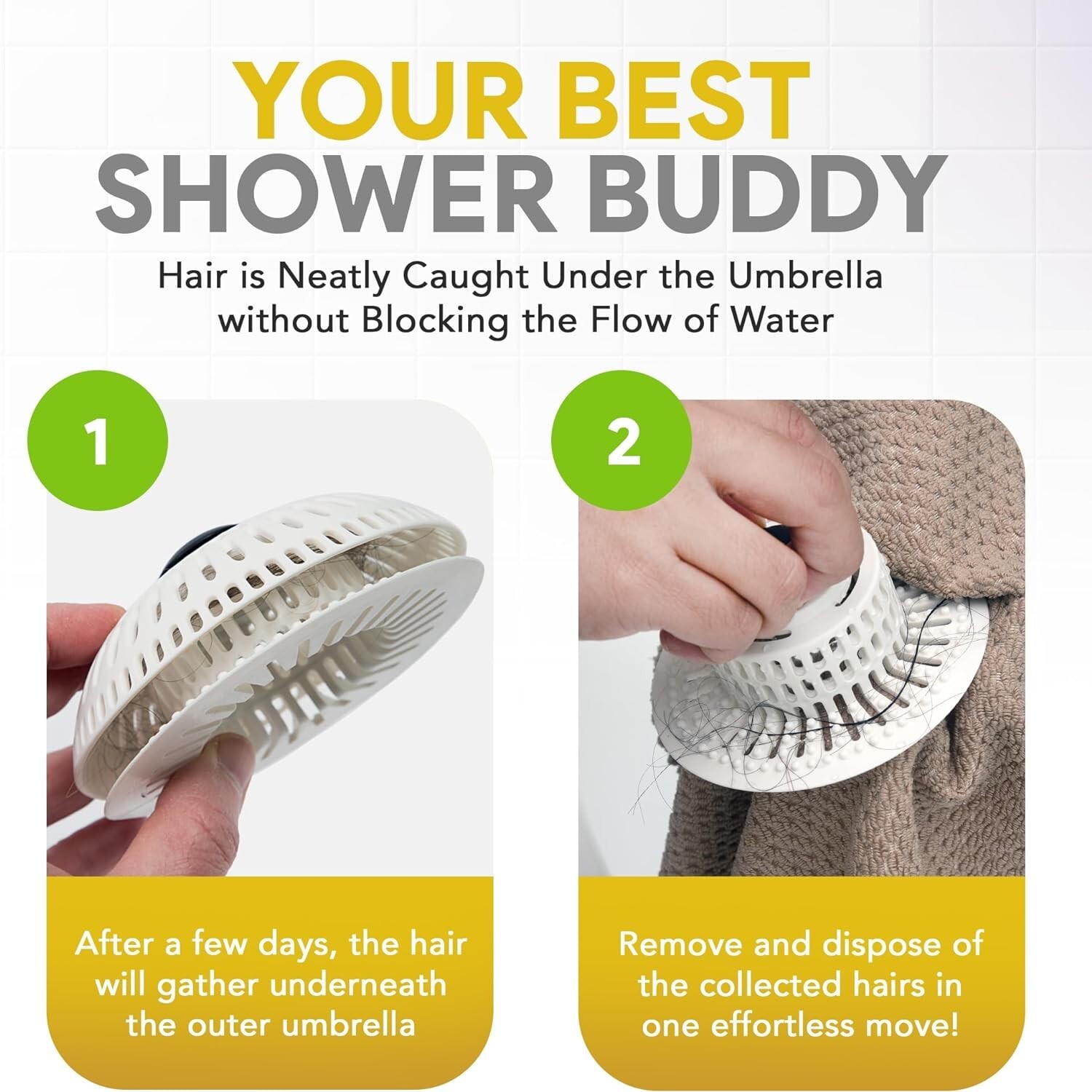 ShowerShroom Stealth Shower Hair Drain Catcher - Hair Stopper for Shower Drain