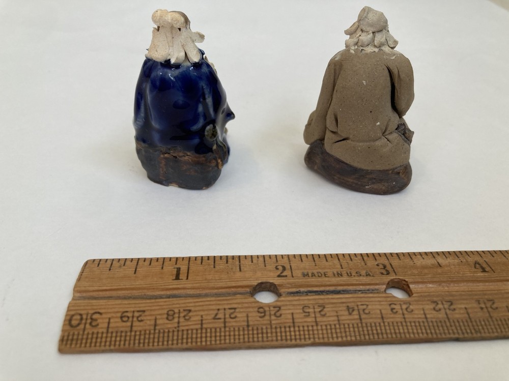 2 FIGURINES FOR BONSAI DISPLAY MUDMAN CLAY CERAMIC