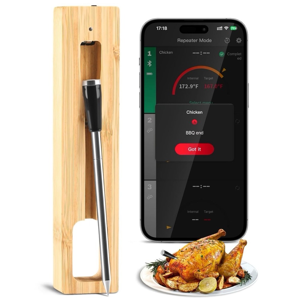 Smart Bluetooth Wireless Meat Thermometer with Probe | Long Range Digital The...