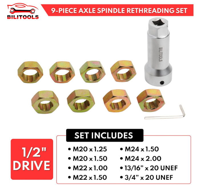 10-Piece Axle Spindle Thread Chaser Set, Thread Rethreading Restorer Tool Metric