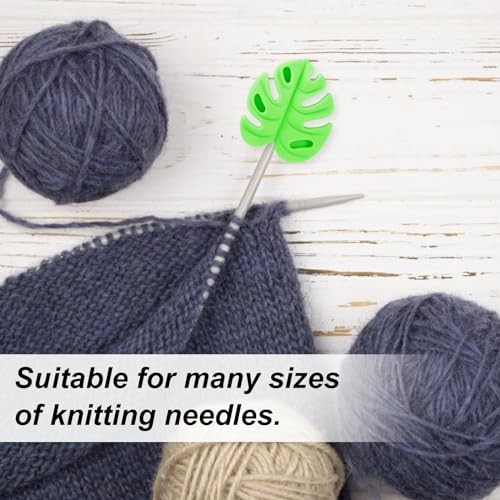 16pcs Knitting Needle Stoppers, Cute Cactus & Monstera Leaf Style Stitch