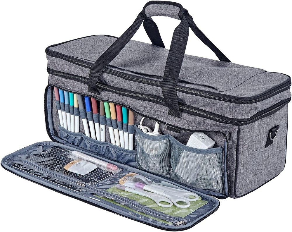 Double Layer Cricut Carrying Case with Mat Pocket - Organized & Stylish