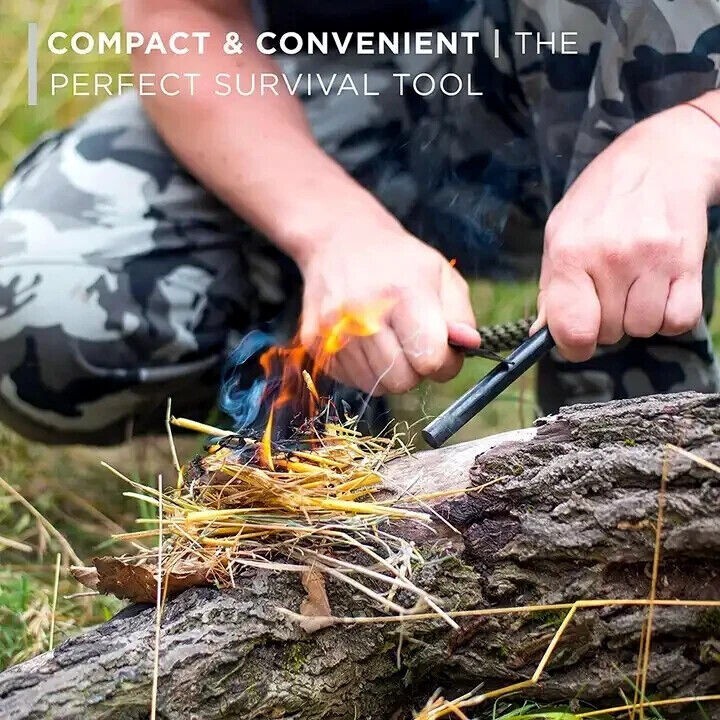 HUGE 5 x 1/2" FERRO ROD Fire Starter Survival Striker Flint + Emergency Paracord