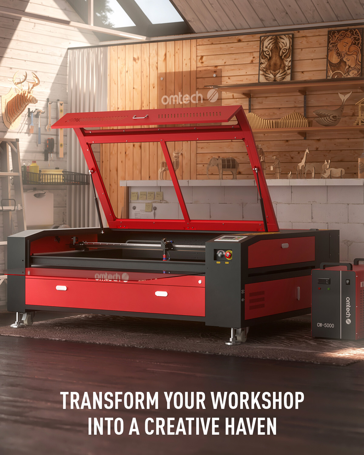 OMTech 130W 35x51in CO2 Laser Engraving Cutting Machine with 5200 Water Chiller