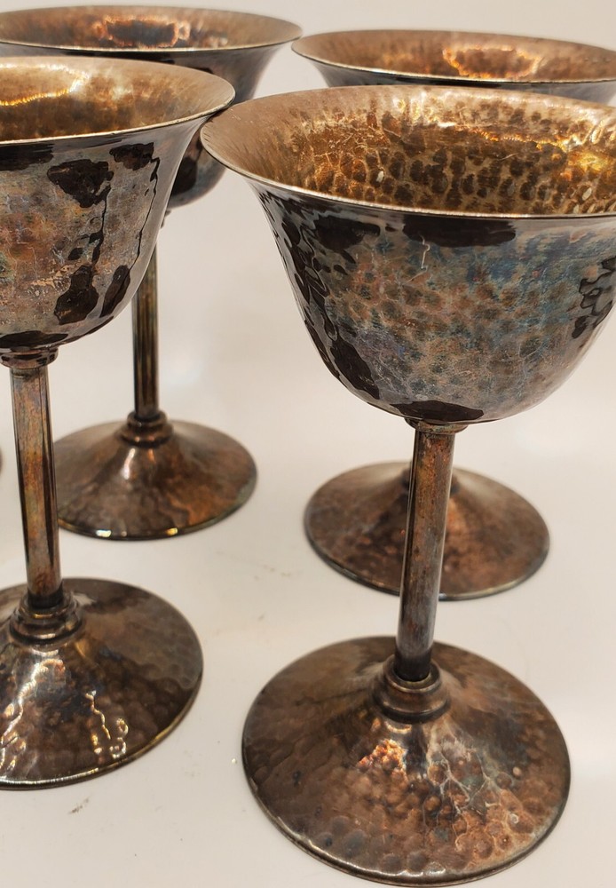 Bernad Rice's Sons 1920 - Apollo EPNS Hammered Silver Plate Cocktail Cups Set 6