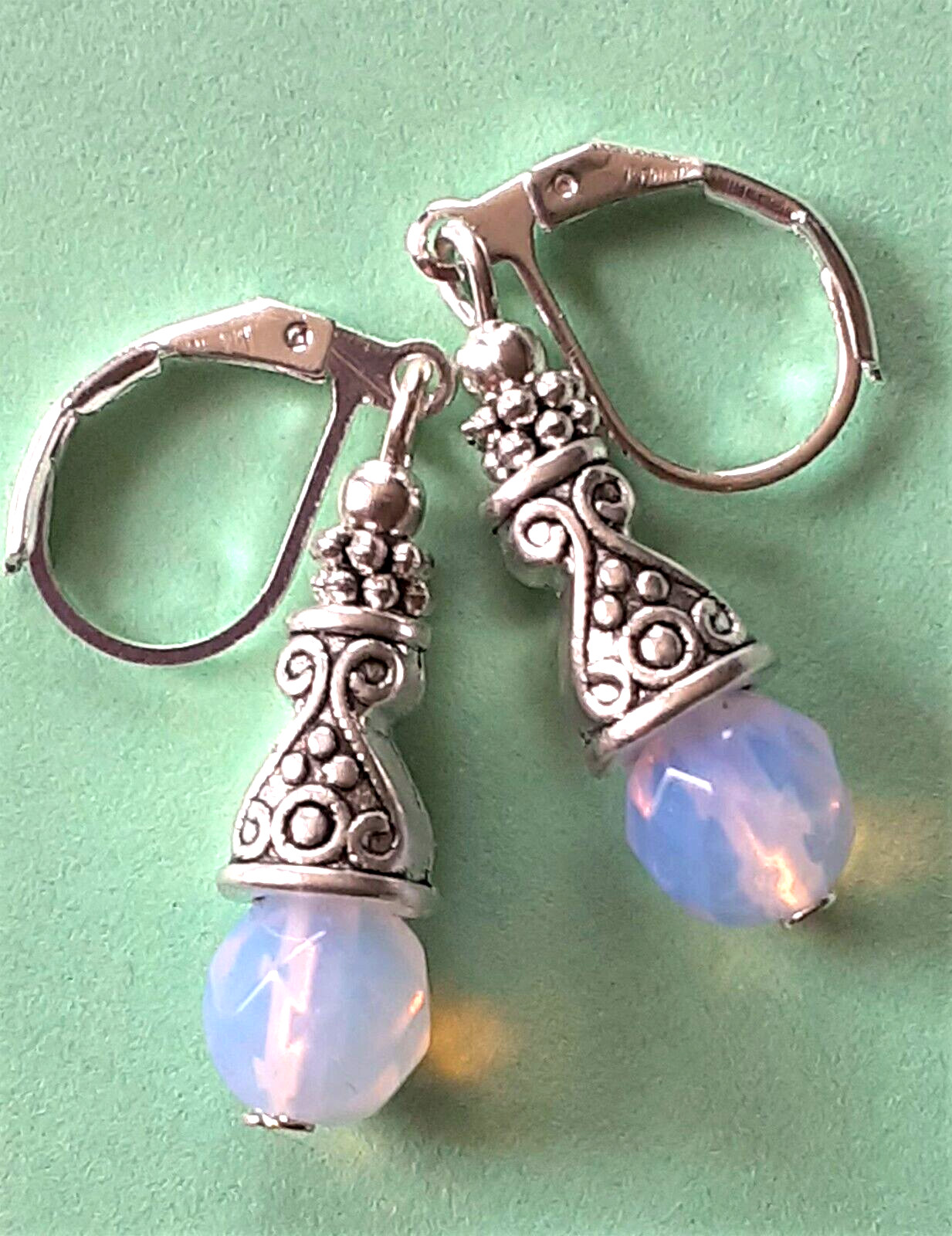 PINK OPALITE Bali Style Cone drop earring SP LEVER BACK handcrafted XX