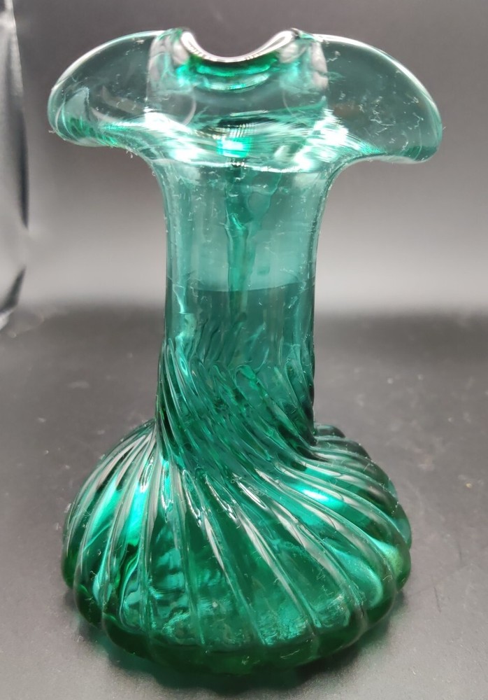 Small Green Art Glass Pitcher 5"