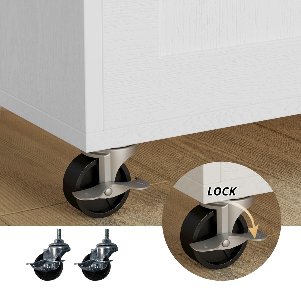 IRONCK Rolling Kitchen Island Table on Wheels with Drop Leaf, Storage Cabinet, D