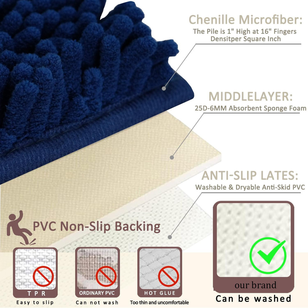 Bathroom Rugs Sets 3 Piece,Super Absorbent Soft,Thick,Machine Washable Chenille