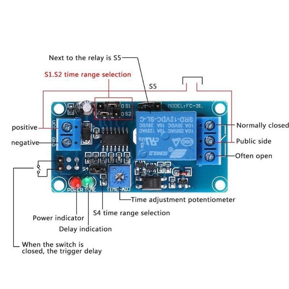 12V DC Delay Relay Switch with Time Adjustment and Protection Features