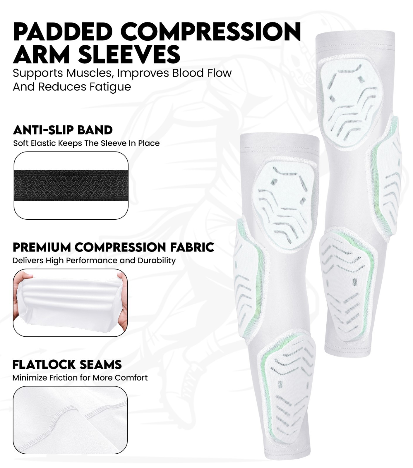 Exxact Sports Padded Arm Compression Sleeve – 3-Pad Protective Football-Baseball