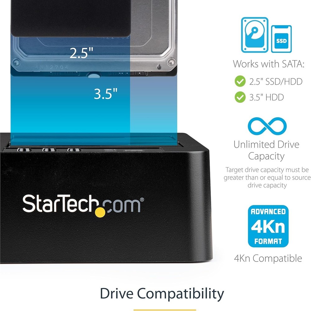 Dual Bay SATA Drive Dock with Standalone Cloning Functionality and Power Adapter