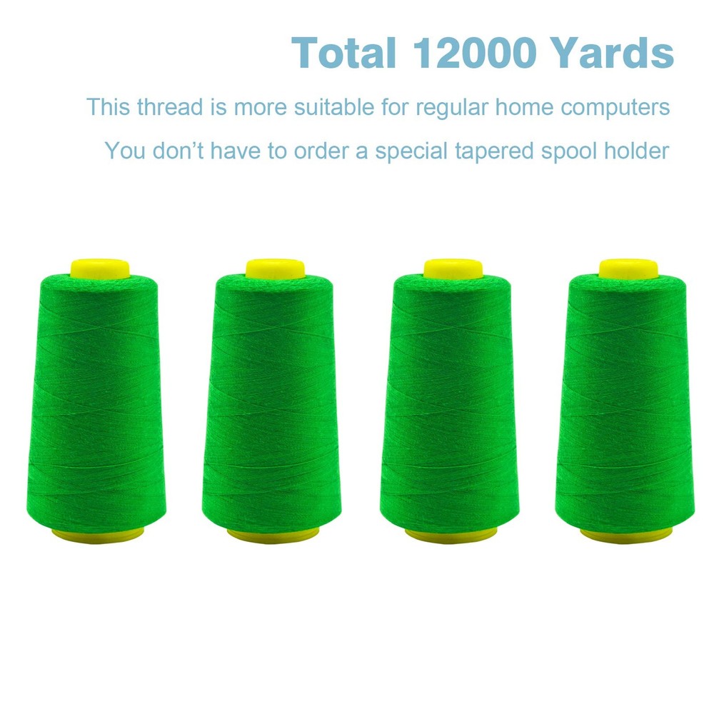 Green Serger Thread All Purpose Polyester 4 Cones 3000 Yards Each Spool
