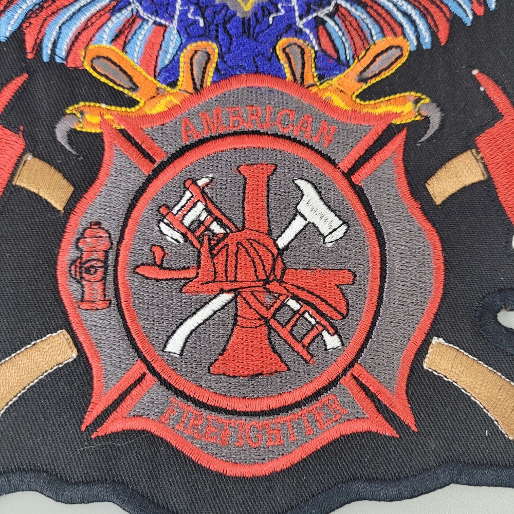 Large American Firefighter Bald Eagle w/ Flames Embroidered Patch 11.5"