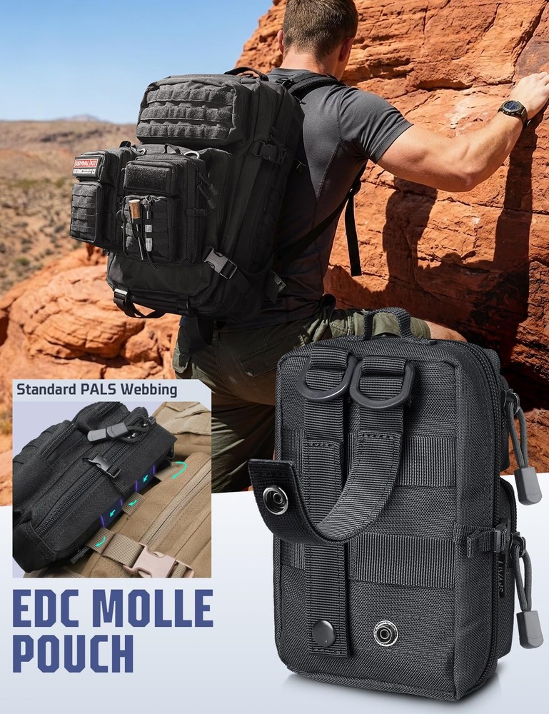 2 Pack Molle Accessories Tactical EDC Pouch, Small Tool Bag, Utility Black