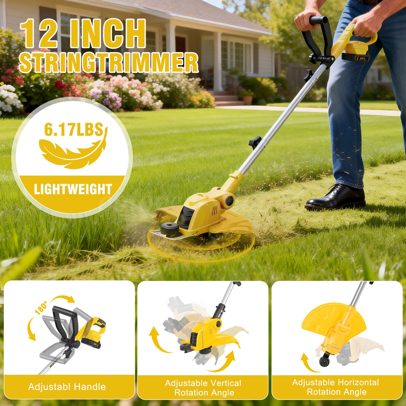 2-IN-1 Electric Cordless Grass String Trimmer Lawn Edger Weed Wacker Cutter USA