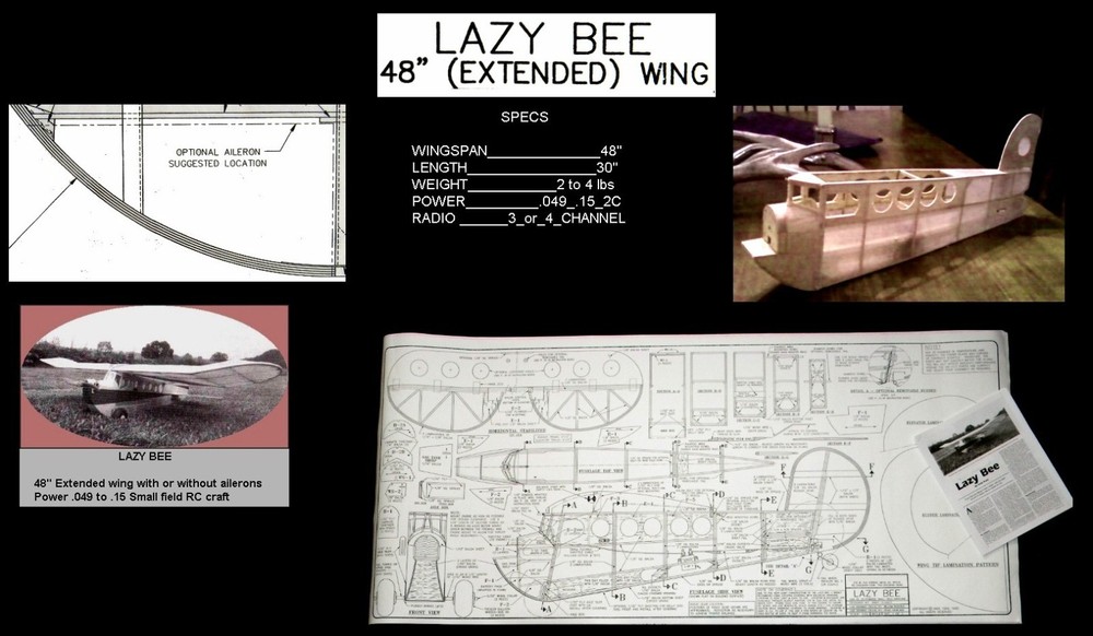 RC plans Plus Patterns + Building Instructions LAZY BEE 48" Extended Version