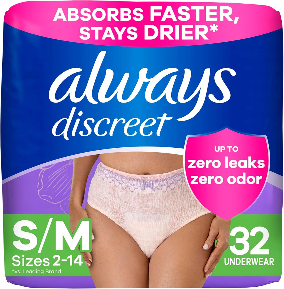 Always Discreet Women's Incontinence Underwear, Small/Medium, 32 Count
