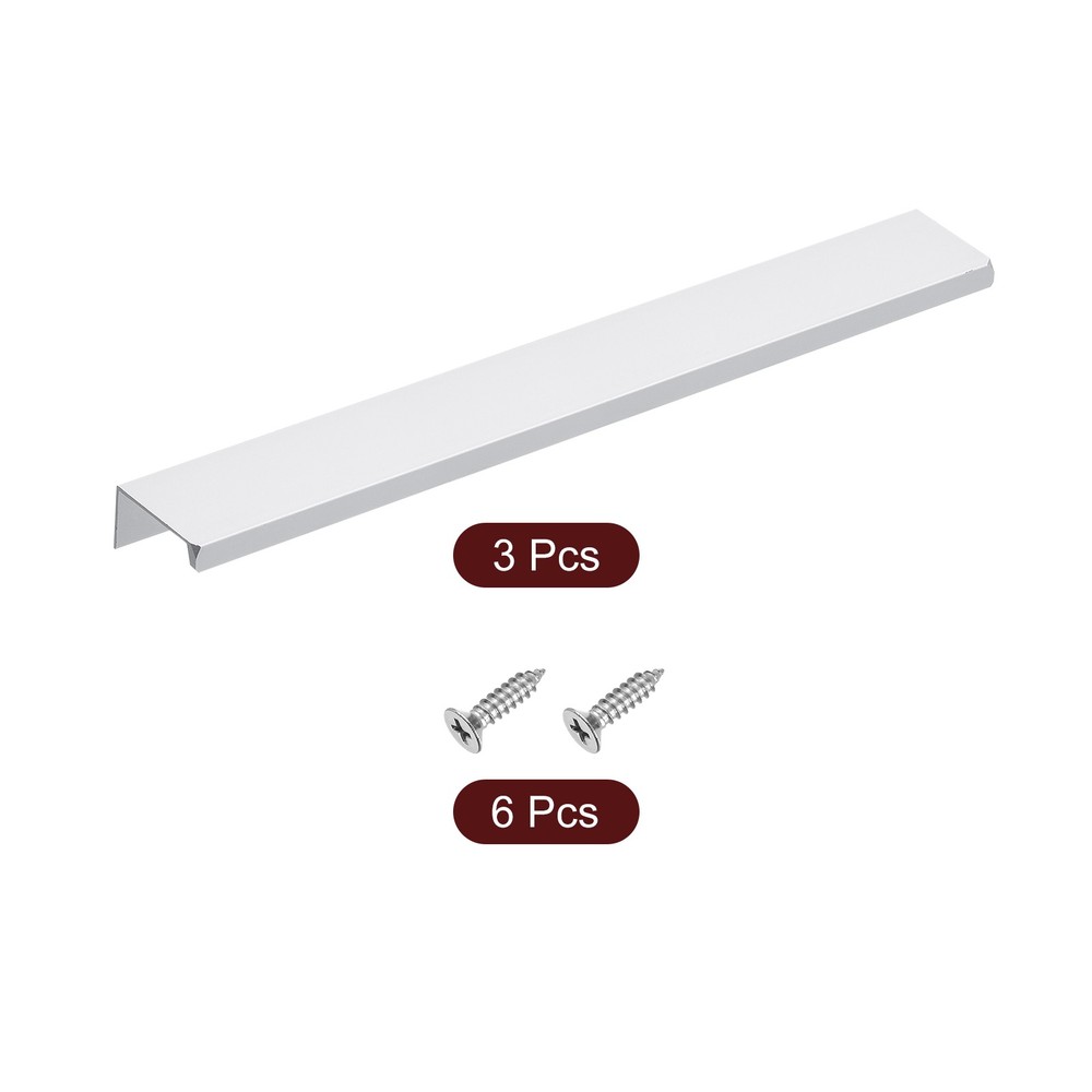 Cabinet Edge Finger Pull, 3pcs 250mm / 9.84" Hidden Cabinet Pulls, Silver