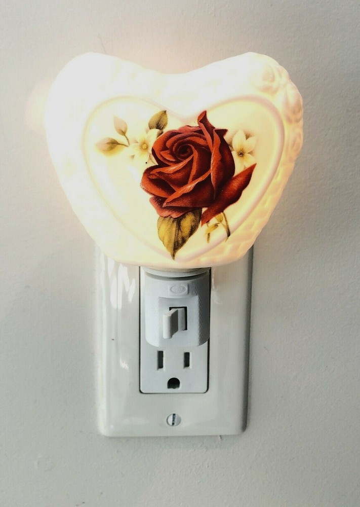Night Light Red Rose Artisan Hand Crafted Ceramic Multi Directional - New!