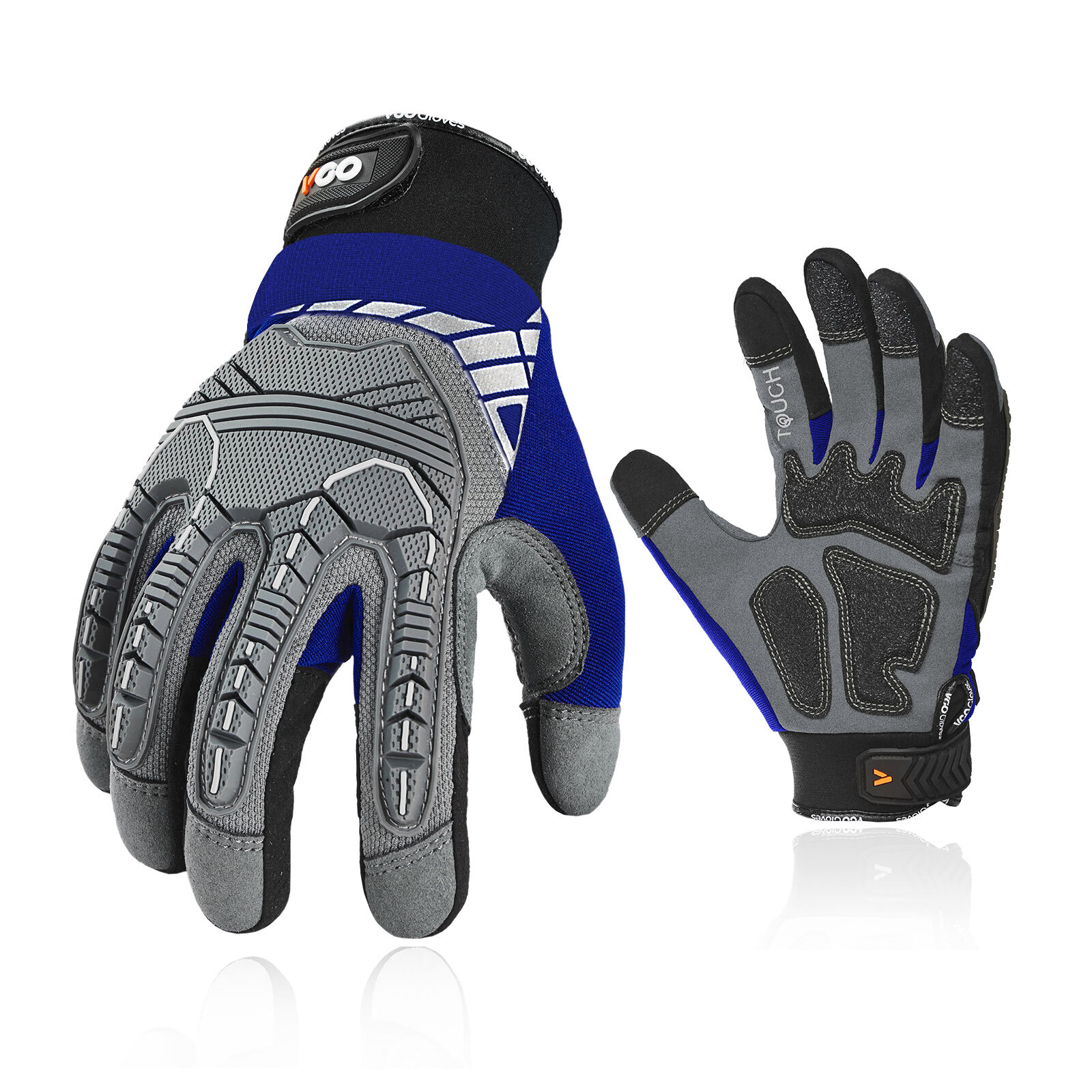 Vgo 1Pair Heavy Duty Work Gloves,Mechanic Gloves Impact-Protection(Blue, SL8849)