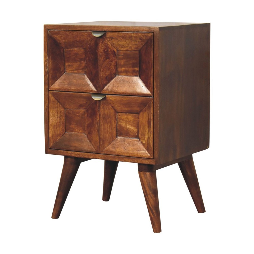 Solid wood Quad Nightstand, 2-Drawers, Dark Brown,elegant nightstand table
