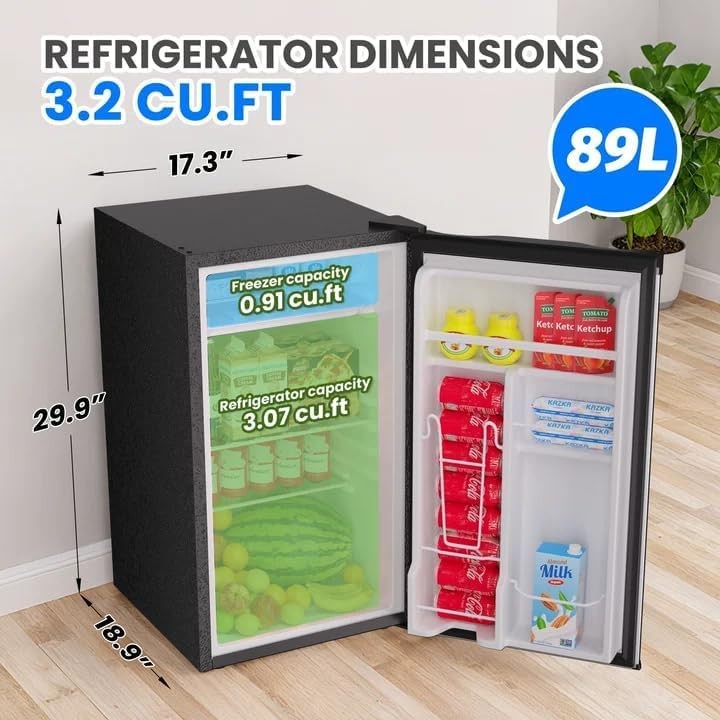 Portable Fridge with Freezer, 3.2 Cu. Ft. Compact Refrigerator,7 Temp Settings