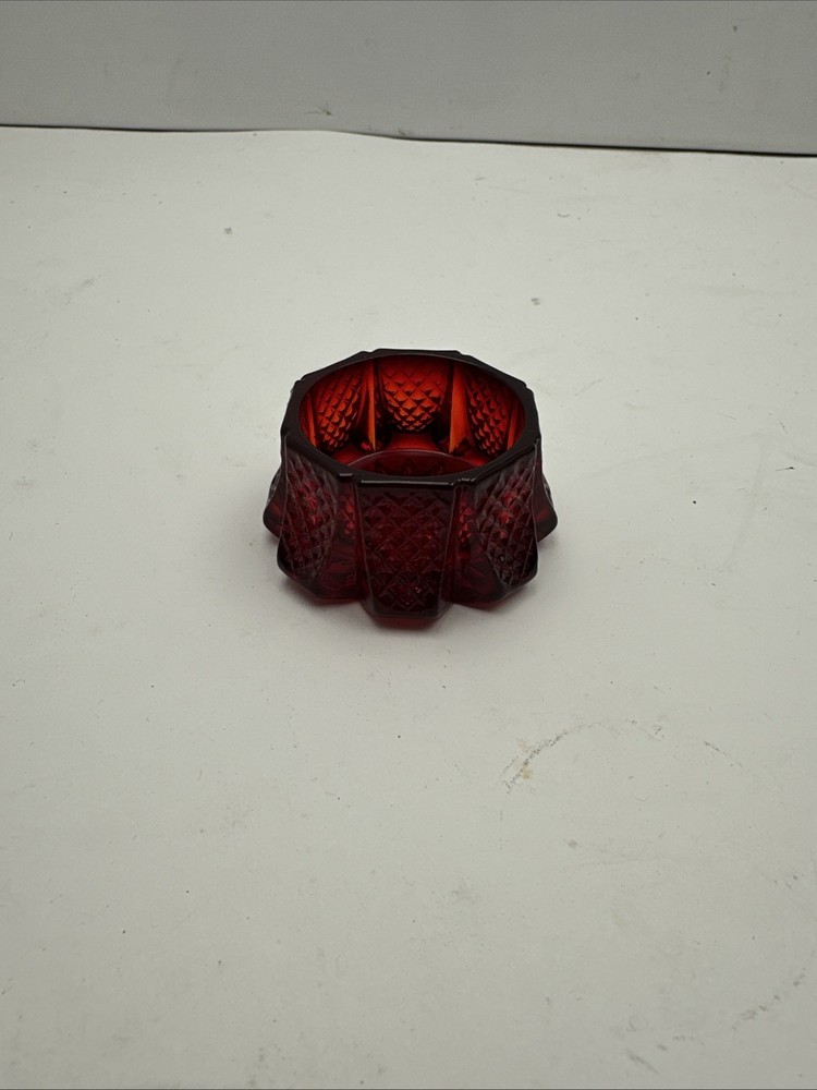 Vtg Mosser Glass Ruby Red Hatched Panel Open Salt Cellar. Slight GLOW