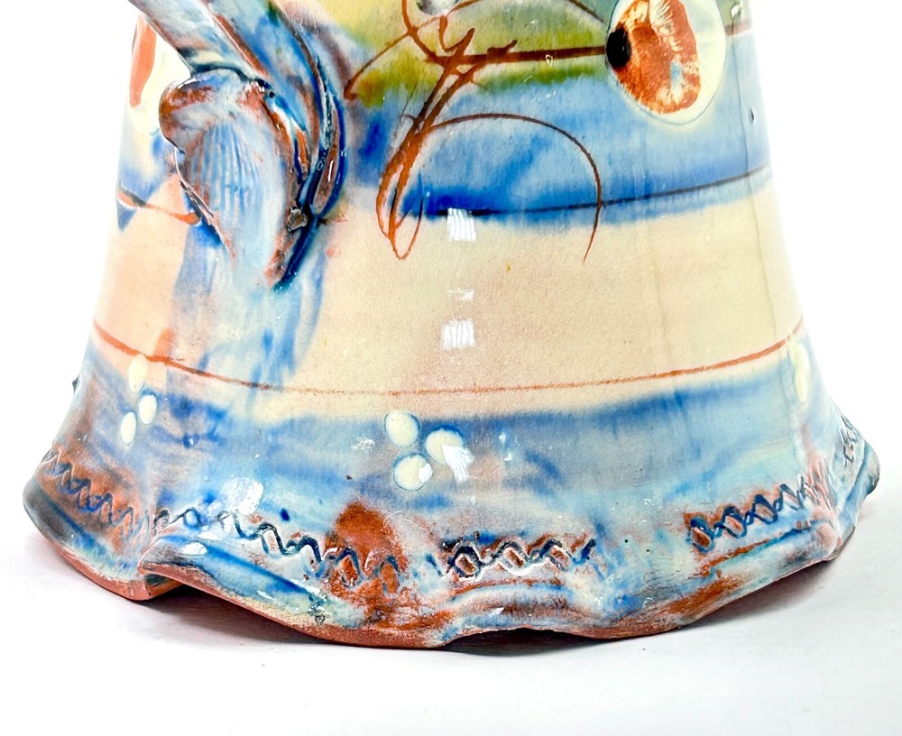 Studio Crafted Pitcher Hand Painted Glazed Pottery Signed 5.5" Chip C221