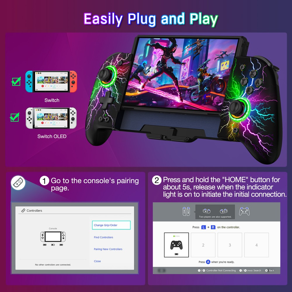 Switch Controller for Nintendo Switch/OLED,Full-Size Grip Wireless Switch Joypad