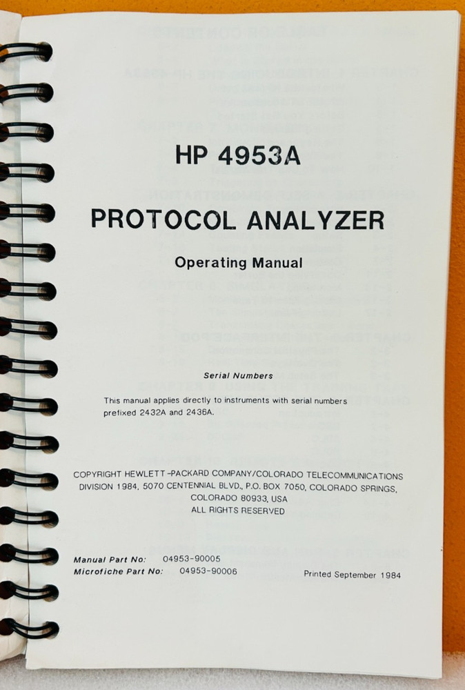 HP 04953-90005 1984 Model 4953A Protocol Analyzer Operating Manual.