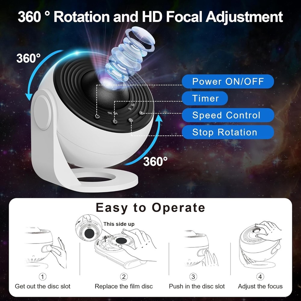 Whisper-Quiet Galaxy Projector with Timer: LED Starry Night Light for Relaxation