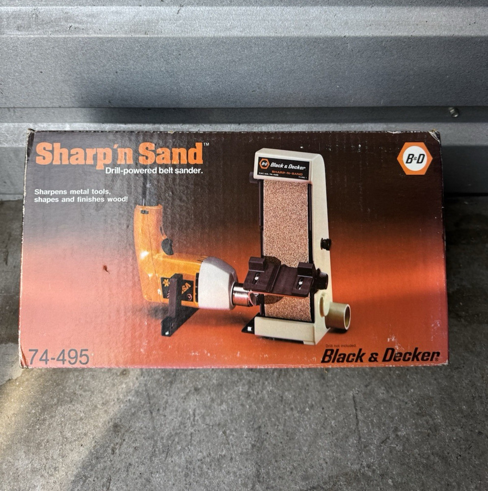 Vintage SEALED Black & Decker Sharp n Sand Drill Powered Belt Sander Sharpener