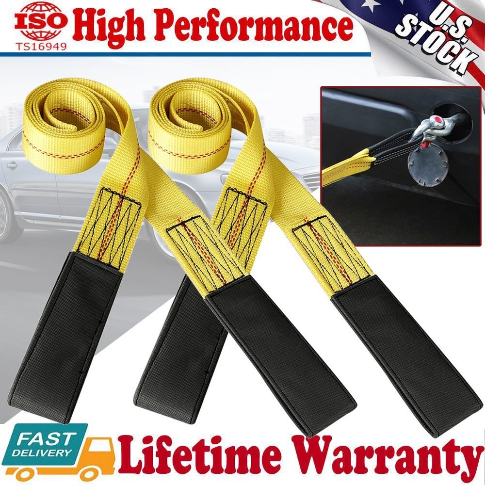 2 Pack 6' x 2" Eye & Eye Nylon Lifting Sling Flat Loop Tow Strap Web Lift Sling