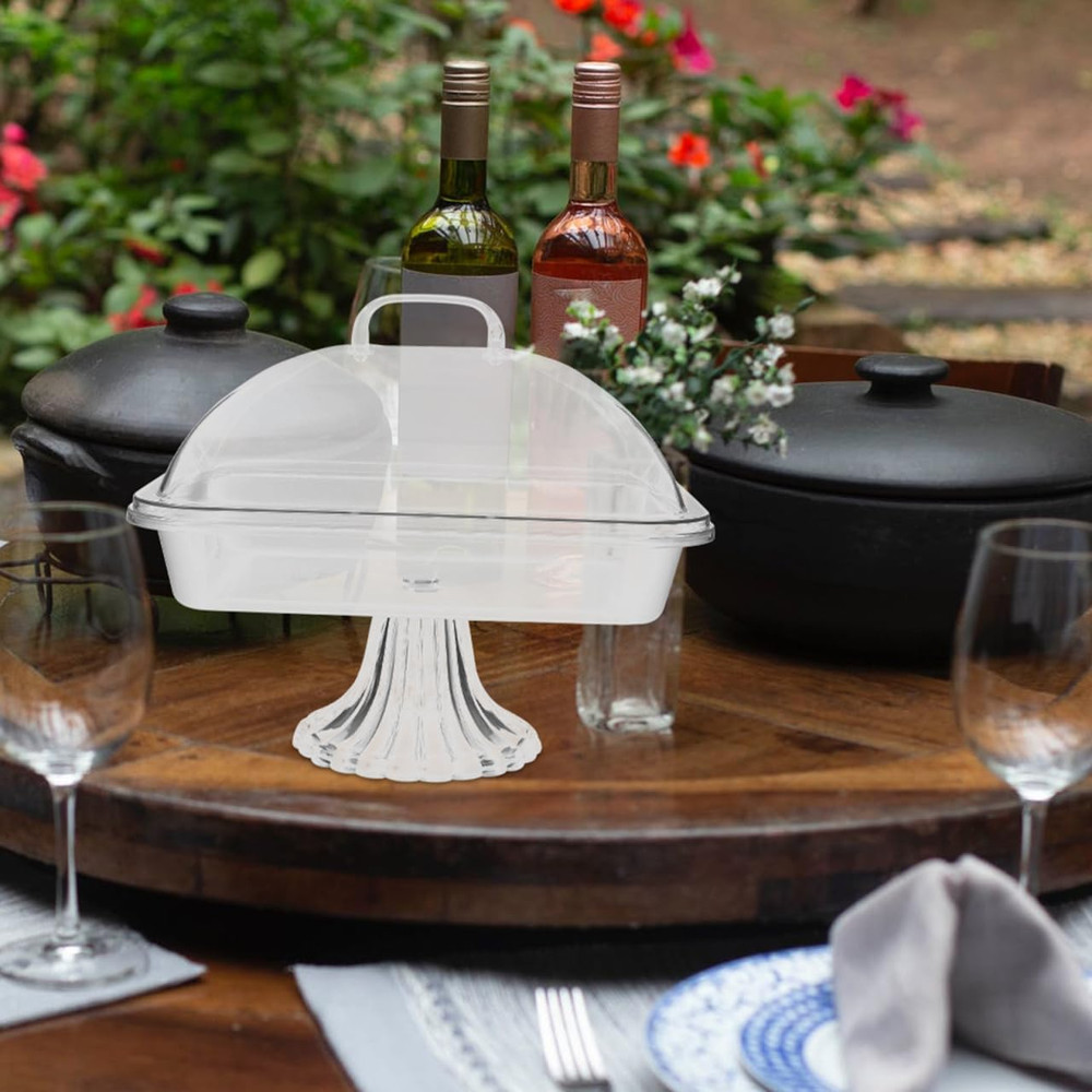 1 Set Clear Cake Stand with Lid Cake Stand with Acrylic Dome Rectangular Serving