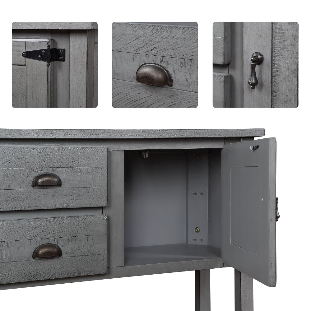 Solid wood side table with 2 drawers, cabinet, bottom shelf, and two doors
