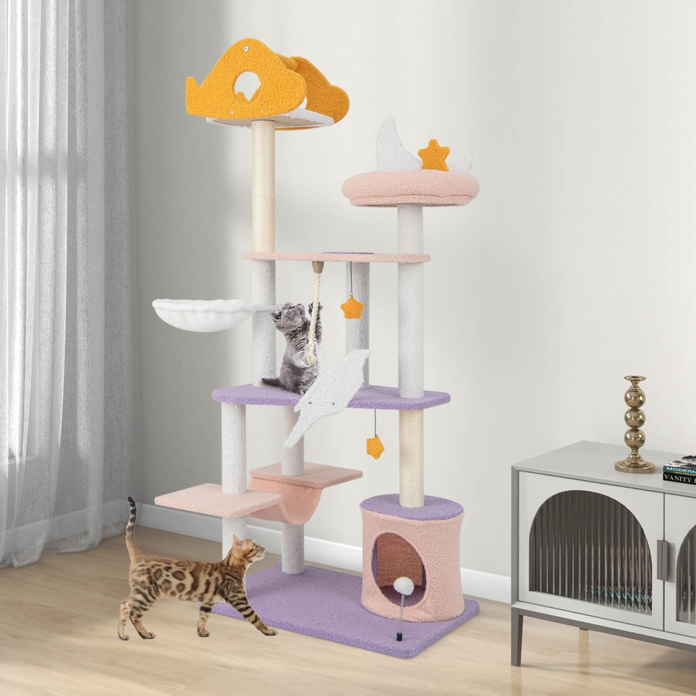 Cat Tree Cats Multi-level Cat Tower w/ Sisal Covered Scratching Posts, Hammock
