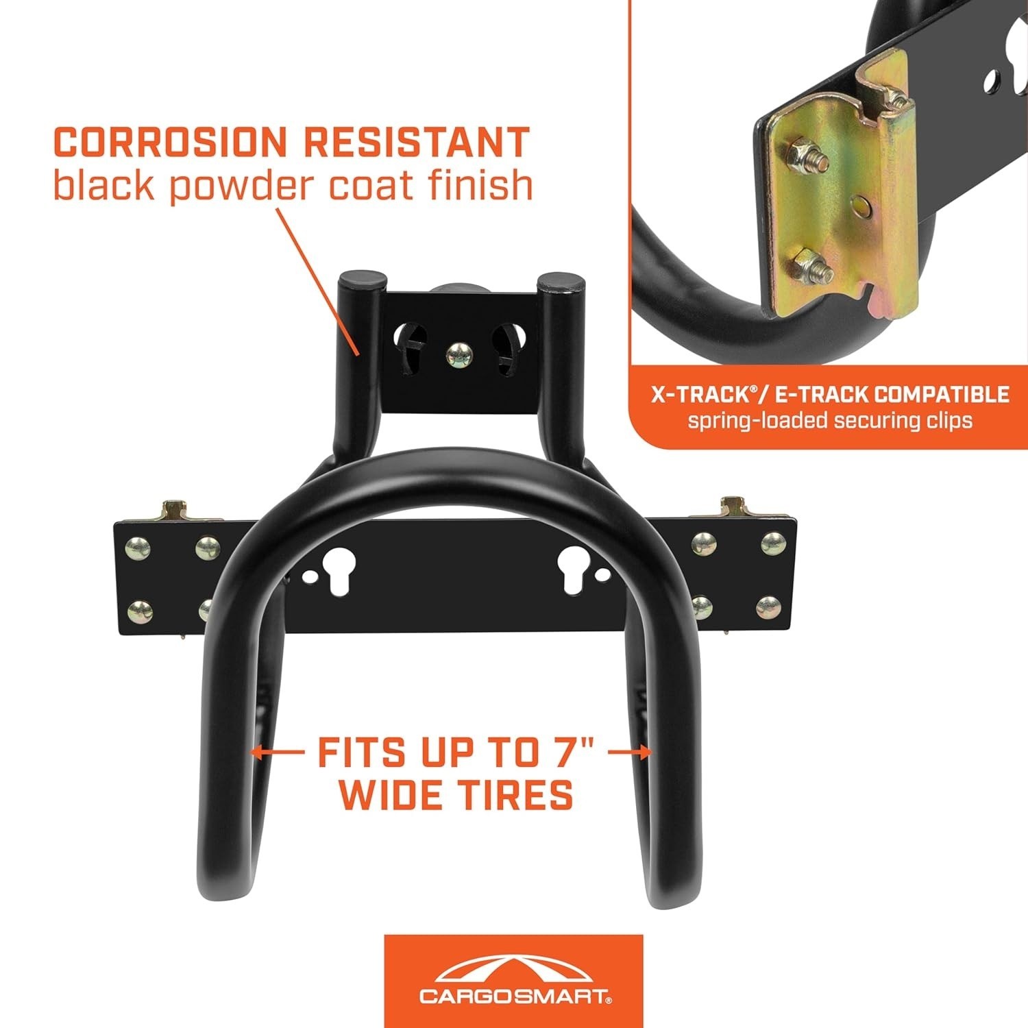 CargoSmart Motorcycle Wheel Chock Connects to X-Track Fits Up To 7" Wide Tires