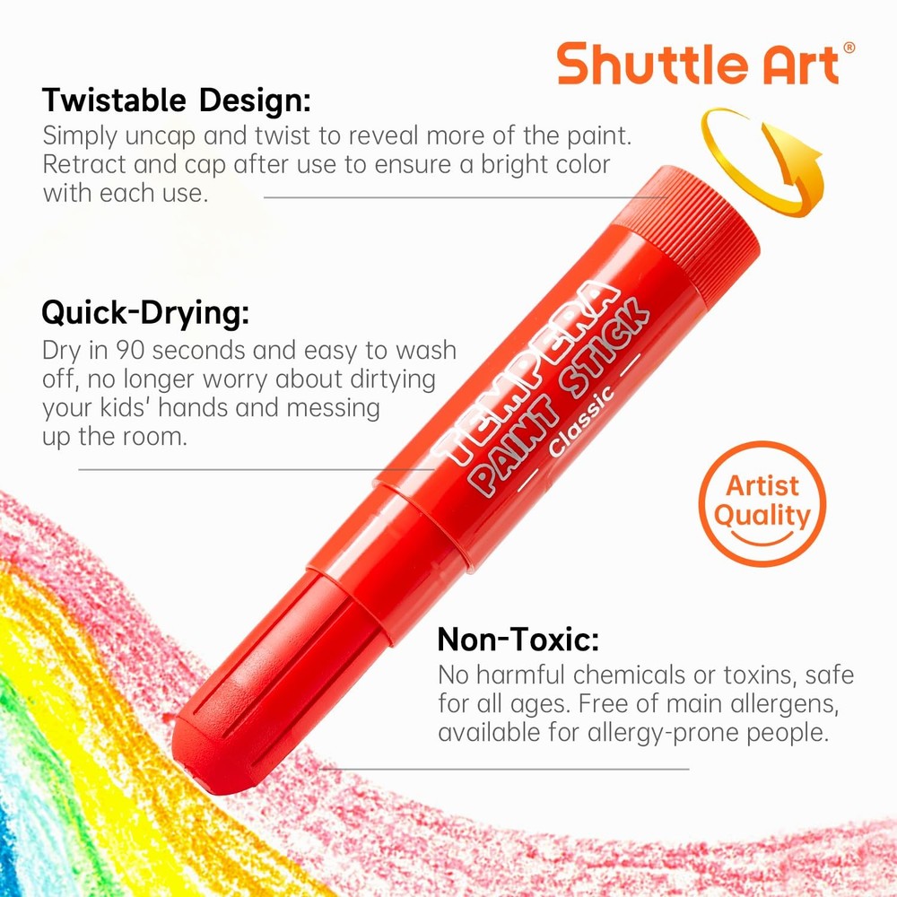 Shuttle Art Tempera Paint Sticks 30 Solid Colours Quick Drying Works Great...