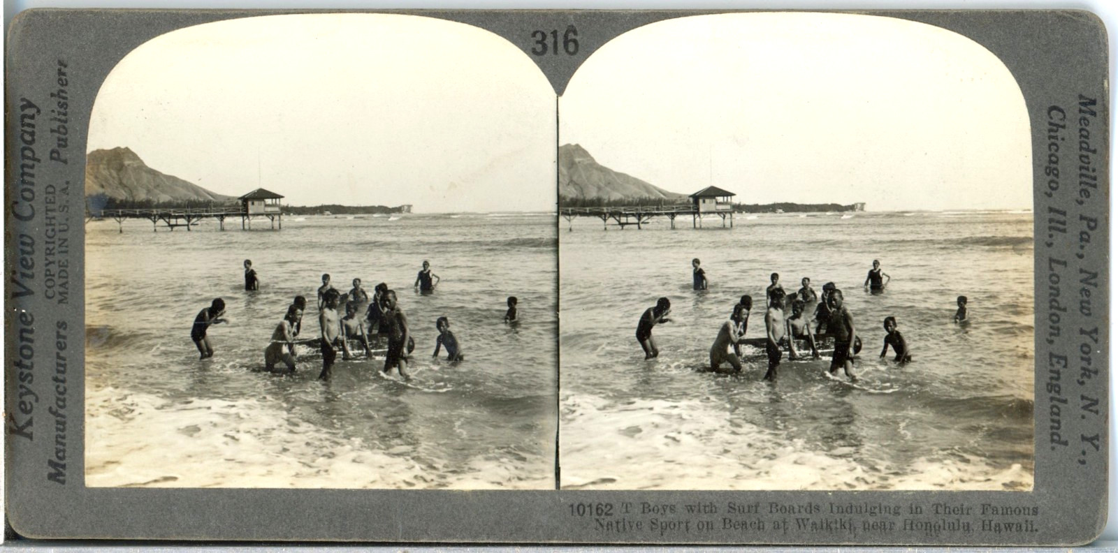 Boys With Surf Boards, Waikiki Beach, Hawaii--Keystone 1920's 400 Set #316