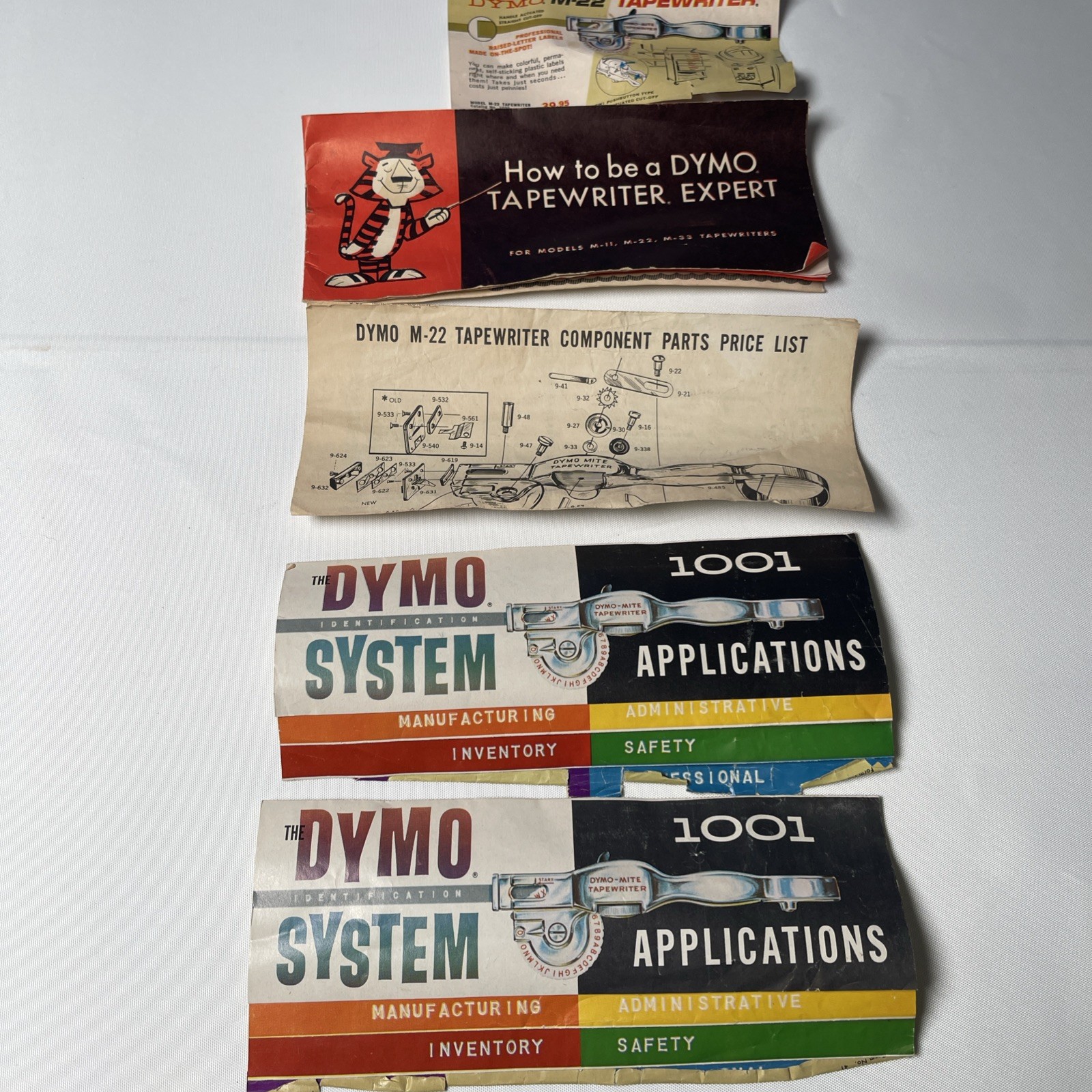 Vtg Early Metal DYMO M-22 TAPEWRITER Label Maker W Tape/Box/Papers