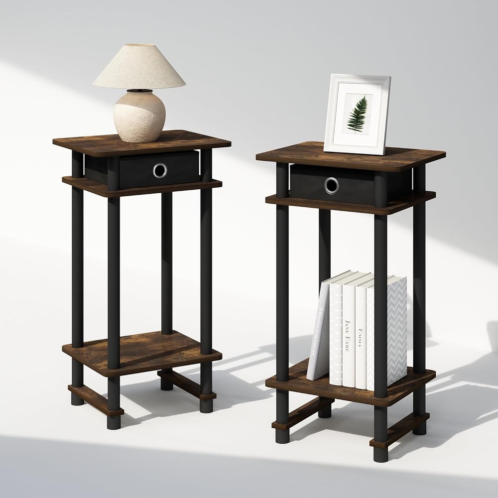 TIDUR Night Stand Open Shelf Design Nightstand W/ Storage Bin Bedside Table End