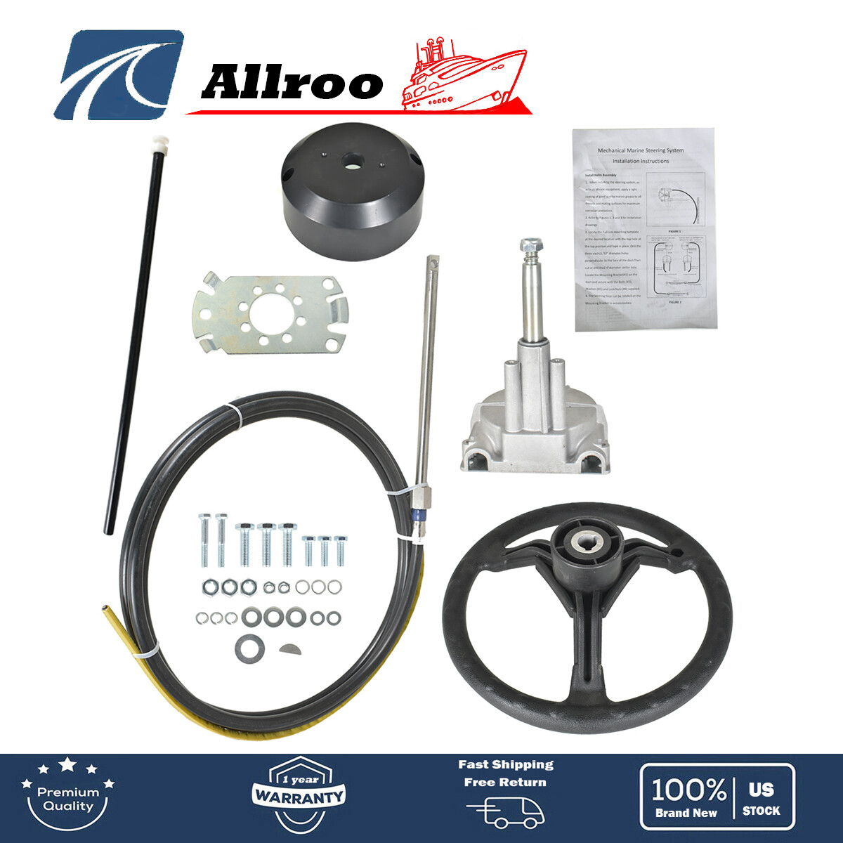 13FT Boat Rotary Steering System Outboard Kit SS13713 Marine with Wheel NEW